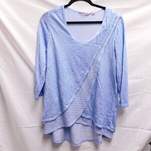 Soft Surroundings S Blue Assym Draped Tunic Knit Top EUC
